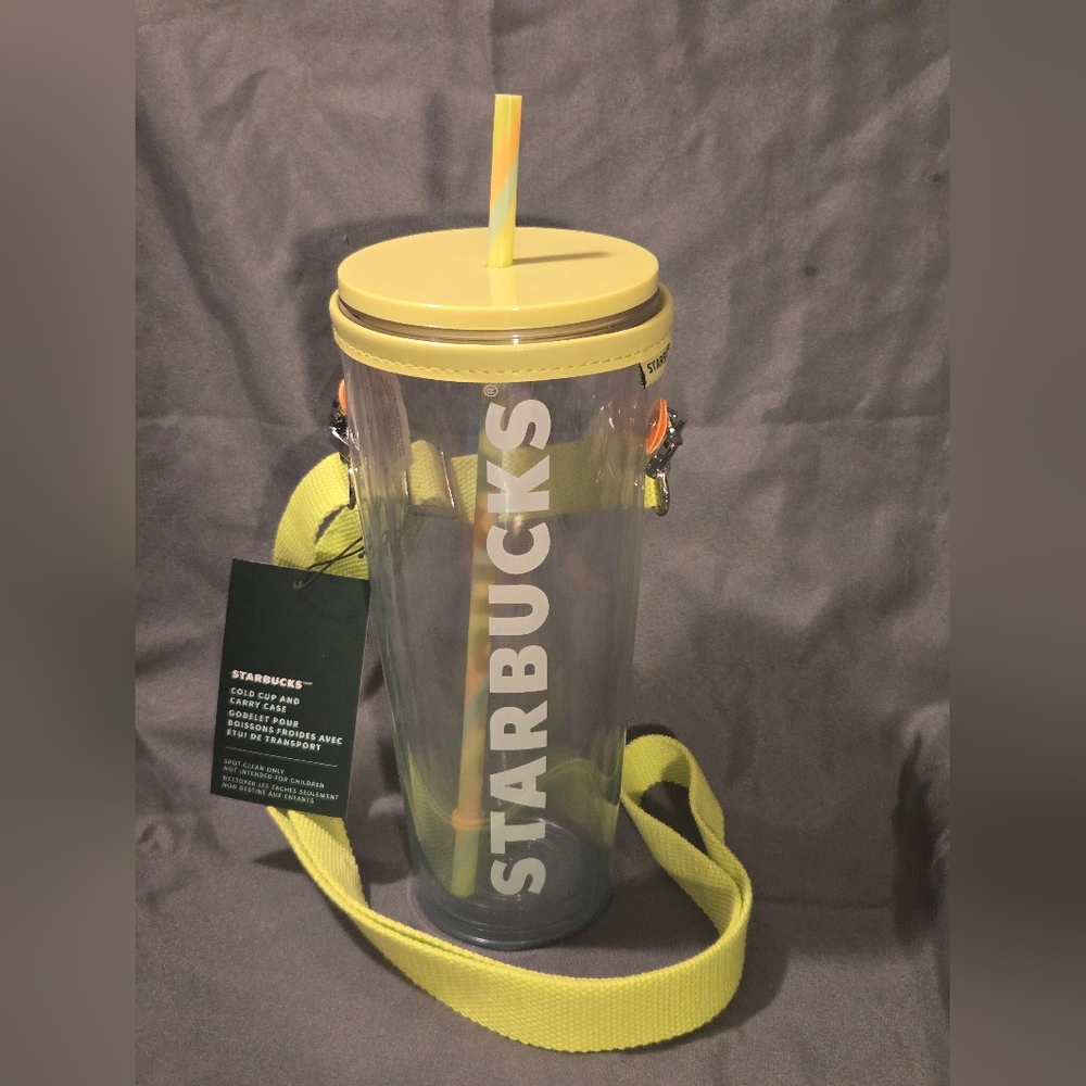 Starbucks 24 oz Vibrant Yellow Cold Cup & Carry Case Tumbler